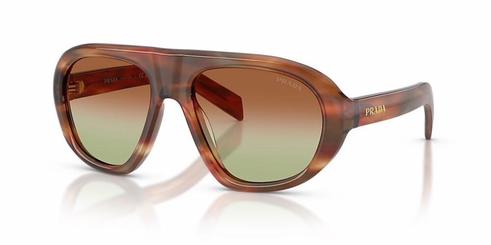 PRADA PR C05S 24G70T Stripped Oak Green Brown Lens Sunglasses AUTHENTIC